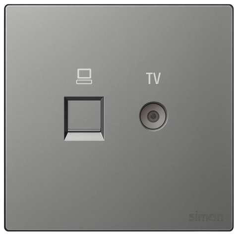 Bộ Ổ Cắm Tivi Và Mạng CAT6 Vuông Màu Xám Simon S6 585302-61