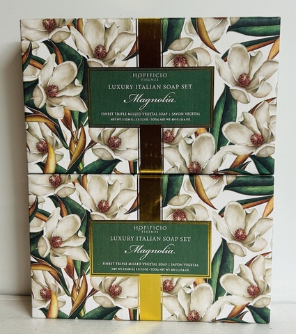 Hộp 3 bánh xà bông cao cấp Hopificio Firenze Luxury Italian Soap Set - hương Magnolia (Hoa mộc lan) 450g