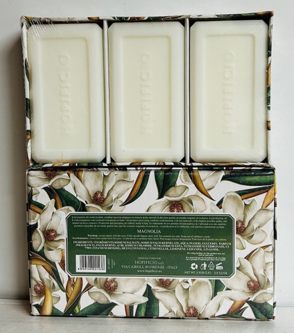 Hộp 3 bánh xà bông cao cấp Hopificio Firenze Luxury Italian Soap Set - hương Magnolia (Hoa mộc lan) 450g