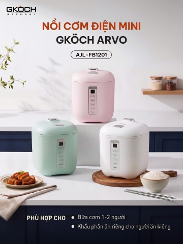 Nồi cơm điện Mini Gkock Arvo 1,2 lít màu hồng