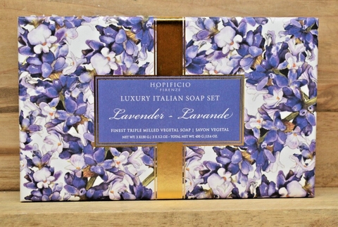 Hộp 3 bánh xà bông cục cao cấp Hopificio Firenze Luxury Italian Soap Set (hương Lavender - Hoa oải hương) 450g