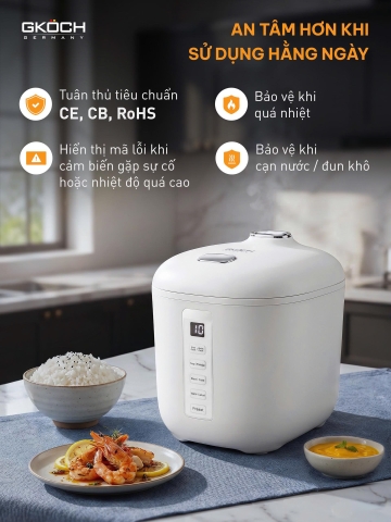 Nồi cơm điện mini Gkock Arvo 1,2 lít màu trắng