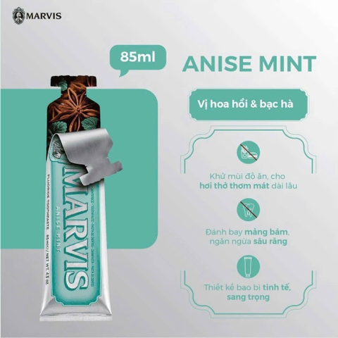 Kem đánh răng Marvis Anise Mint (màu xanh ngọc) dung tích 85ml