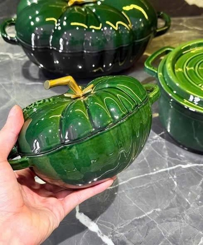 Nồi gang cà chua Moos mini 16cm màu xanh