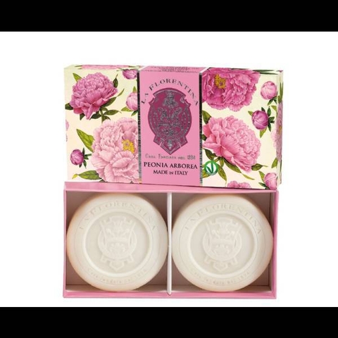 Hộp 2 bánh xà phòng cao cấp hương hoa mẫu đơn Peonia Arborea (115g x 2) đến từ thương hiệu nổi tiếng của Ý - La Florentina
