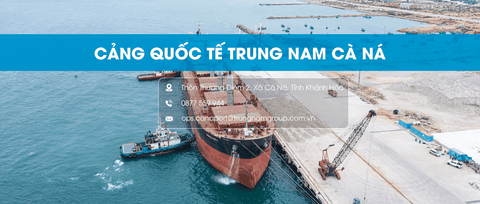 Cảng Quốc tế Trung Nam Cà Ná nhìn từ trên cao với hoạt động bốc dỡ hàng hóa và thông tin liên hệ