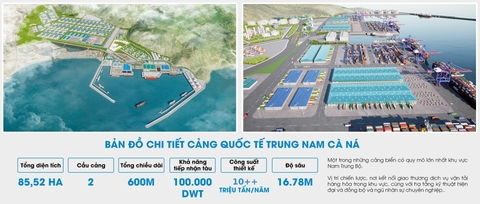 Bản đồ quy hoạch tổng thể Cảng Quốc tế Trung Nam Cà Ná với các thông số kỹ thuật và thông tin công suất