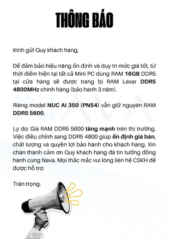 Thông báo V/v sử dụng RAM LEXAR 16GB DDR5 4800