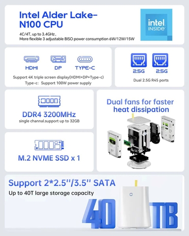 AOOSTAR R1 2 Bay 40TB specs