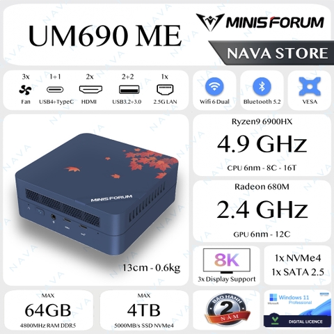 [Like new] Mini PC Minisforum UM690 AMD R9 6900HX Radeon 680M USB4 Máy tính Ryzen 9 WT ME SE LITE 690 Nucbox