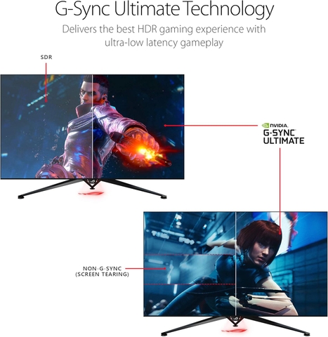 Màn hình Gaming ASUS ROG Swift PG65UQ 65” HDR 144Hz 4K (3840 x 2160) G-Sync Ultimate, Bảo vệ mắt (Eye Care), DisplayPort HDMI USB, Đồng bộ Aura Sync, HDR10 DisplayHDR 1000 UHD Premium.