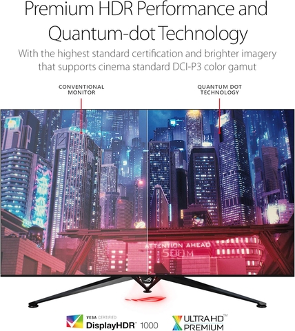 Màn hình Gaming ASUS ROG Swift PG65UQ 65” HDR 144Hz 4K (3840 x 2160) G-Sync Ultimate, Bảo vệ mắt (Eye Care), DisplayPort HDMI USB, Đồng bộ Aura Sync, HDR10 DisplayHDR 1000 UHD Premium.