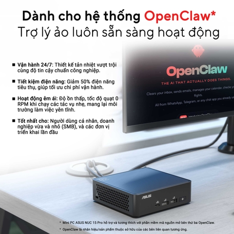 ASUS NUC 15 Pro RNUC15CRHU700000I Mini PC AI Intel® Core™ Ultra 7 255H DDR5 max 6400Mhz nhỏ gọn hiệu suất cao