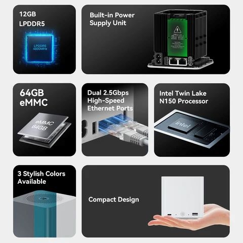 Beelink ME mini 6-Slot ổ cứng SSD NVMe 12GB LPDDR5+64GB eMMC NAS Mini PC Intel® Twin Lake N200