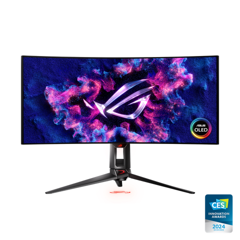 Màn hình chuyên game ROG Swift OLED PG34WCDM 34 inch (có thể xem 33,9 inch, 3440 x 1440) Tấm nền OLED cong 800R, 240 Hz, thời gian phản hồi 0,03 ms (GTG), tương thích G-SYNC®, tản nhiệt tùy chỉnh, độ sáng đồng đều, điều khiển thông minh ROG Smart KVM, Type-C® 90 W và điều khiển trung tâm ASUS DisplayWidget Center