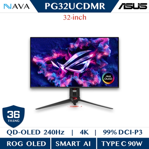 Màn hình chơi game ROG Swift OLED PG32UCDMR 32 inch (31,5 inch vùng nhìn hiển thị), tấm nền QD-OLED 4K (3840 x 2160), tần số quét 240 Hz, thời gian phản hồi 0,03 ms (GTG), tương thích G-SYNC® OLED Care Pro, cổng Type-C® 90 W, phần mềm ASUS DisplayWidget Center và DisplayPort™ 2.1a UHBR20 (băng thông đầy đủ 80Gbps).