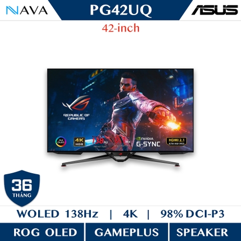 Màn hình chơi game ROG Swift OLED PG42UQ – 41,5 inch, 4K, OLED, 138Hz (ép xung), 0,1 ms (GTG), tương thích G-SYNC® , lớp phủ chống chói dạng vi cấu trúc, tản nhiệt tùy chỉnh, độ sáng đồng đều, 98% DCI-P3, 10-bit thực, HDMI® 2.1, DisplayPort ™ 1.4