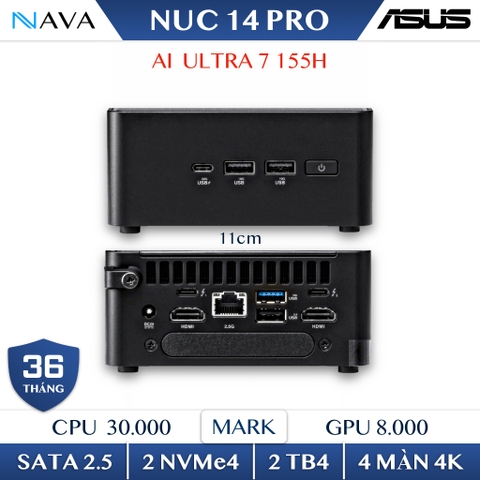 ASUS NUC 14 Pro U7 155H, CPU Core Ultra 7, Wi-Fi 6E, 2.5G LAN, Intel Arc GPU và kết nối Thunderbolt 4