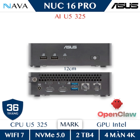 Máy tính mini ASUS NUC 16 Pro RNUC16GDKU560000 Intel® Core™ Ultra 5 325 hiệu năng cao , cho phép phát triển trí tuệ nhân tạo, huấn luyện máy học và phân tích dữ liệu nâng cao cho các tổ chức xây dựng giải pháp thông minh, hỗ trợ OpenLaw