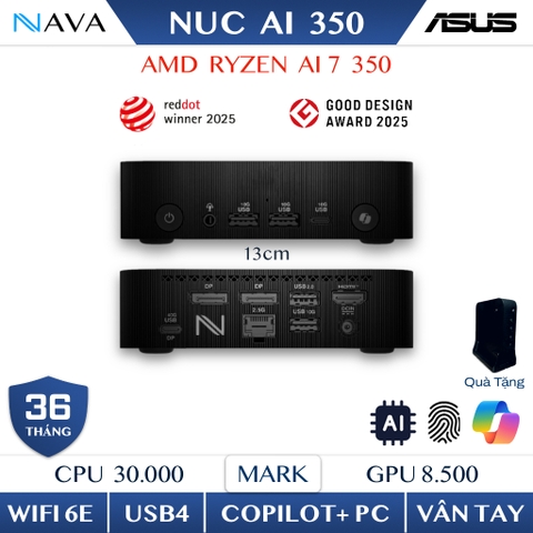 ASUS NUC AI 350 (ExpertCenter PN54) Mini PC Ryzen AI 7 350 Radeon 860M · Wifi 6E, 4 Màn 4K