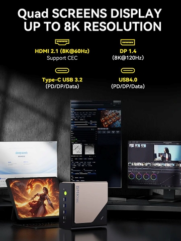 Mini PC GMK EVO-T1 Core Ultra 9 285H Intel Arc 140T Máy tính AI mạnh mẽ nhỏ gọn hiệu năng cao