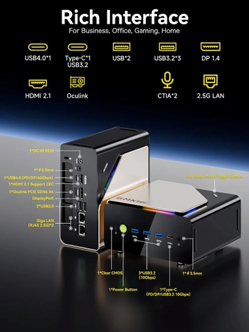 Mini PC GMK EVO-T1 Core Ultra 9 285H Intel Arc 140T Máy tính AI mạnh mẽ nhỏ gọn hiệu năng cao