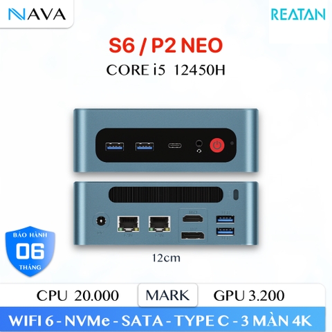 REATAN S6 Mini PC – Máy Tính Mini Intel Core i5-12450H 8C/12T 4.4GHz, RAM DDR4, SSD M.2, Hỗ Trợ 3 Màn Hình 4K, Kết Nối Wi-Fi 6E & Bluetooth 5.2