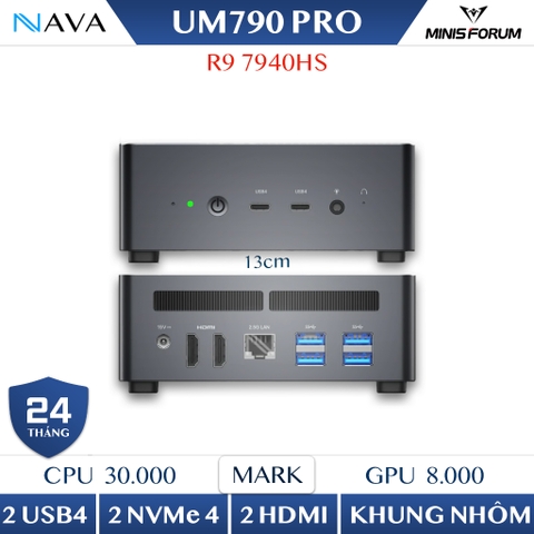 Minisforum UM790 PRO Mini PC Gaming AMD Ryzen 9 7940HS Radeon 780M RDNA3 Máy tính 790 R9 NAVA