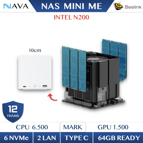 Beelink ME mini 6-Slot ổ cứng SSD NVMe 12GB LPDDR5+64GB eMMC NAS Mini PC Intel® Twin Lake N200