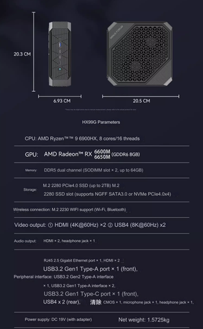 Minisforum HX100G AMD Ryzen R7 7840HS | 6600M
