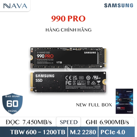 SSD 1TB Samsung 990 PRO Đọc 7450MB/s ghi 6900MB/s NVMe 2280 (PCIe 4.0 x4)