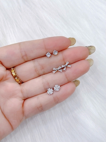 Bông tai Bạc - TM027 - 3 cặp cỏ 4 lá và nơ