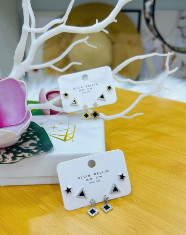 Bông tai Bạc - TM026 - 3 cặp bông tai thời trang