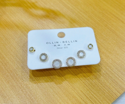 Bông tai Bạc - TM025 - 3 cặp bông tai tròn đính đá