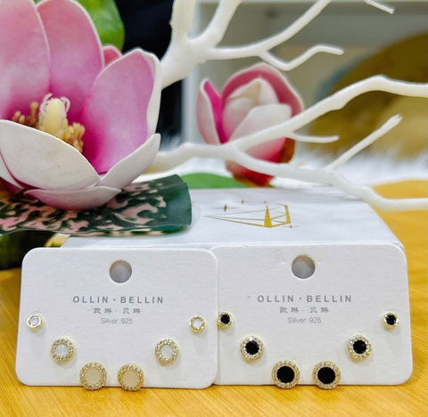 Bông tai Bạc - TM025 - 3 cặp bông tai tròn đính đá