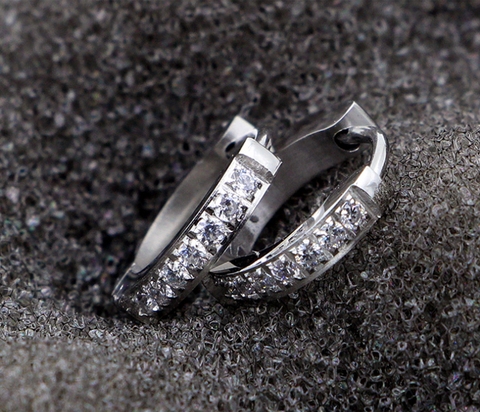 Bông tai Titan - TB127 - khoen tròn đính đá tinh xảo