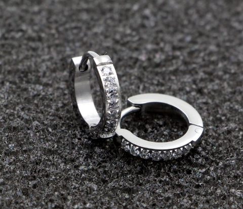 Bông tai Titan - TB127 - khoen tròn đính đá tinh xảo