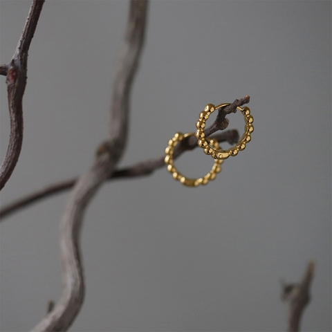 Bông tai Titan - TB204 - khoen tròn họa tiết bi