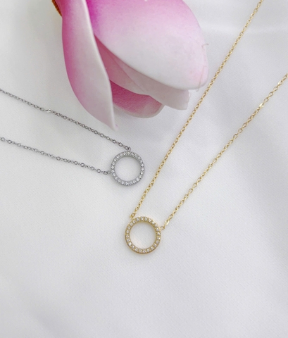 Dây chuyền Titan - TN436 - Vòng tròn đính kim