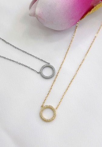 Dây chuyền Titan - TN436 - Vòng tròn đính kim