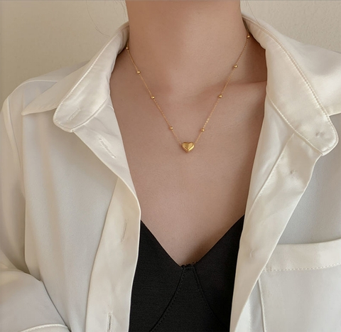 Dây chuyền Titan - TN646 - trái tim dây bi cách điệu