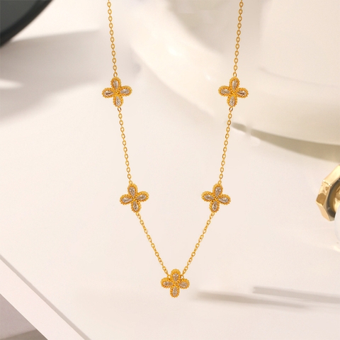 Set trang sức Titan - TN878 - hoa 4 cánh đính đá trắng