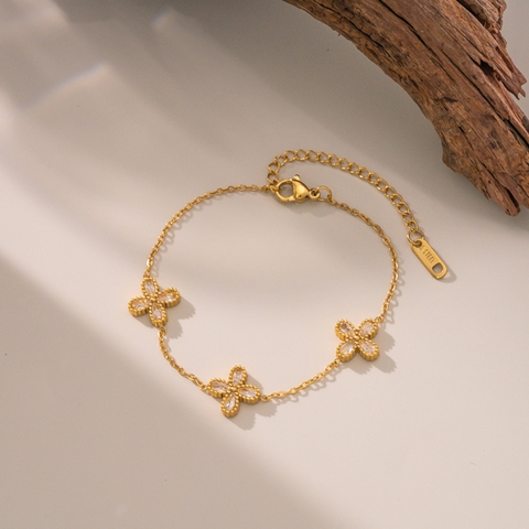 Set trang sức Titan - TN878 - hoa 4 cánh đính đá trắng