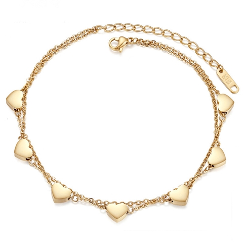 Lắc chân Titan - TA601 - trái tim 2 tầng màu vàng