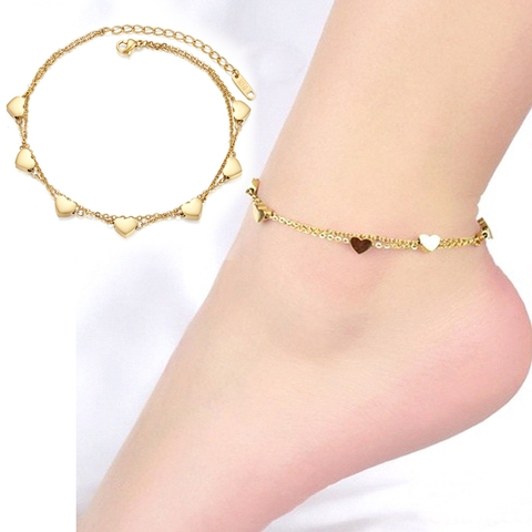 Lắc chân Titan - TA601 - trái tim 2 tầng màu vàng