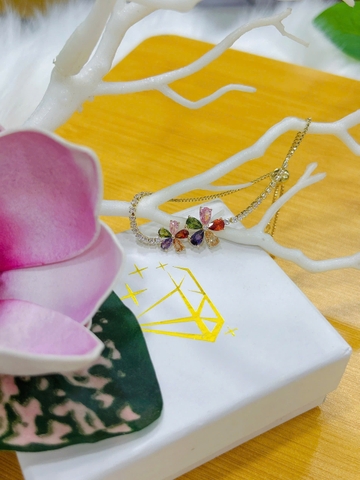 Lắc tay Bạc - TM021 - Hoa 5 cánh đính đá đa sắc