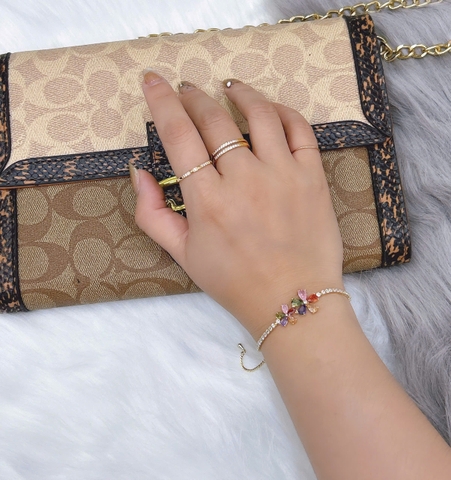 Lắc tay Bạc - TM021 - Hoa 5 cánh đính đá đa sắc