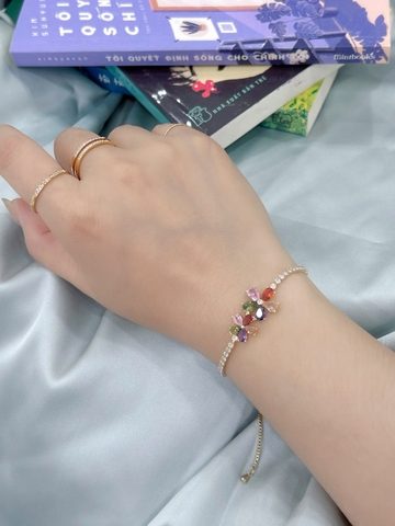 Lắc tay Bạc - TM021 - Hoa 5 cánh đính đá đa sắc