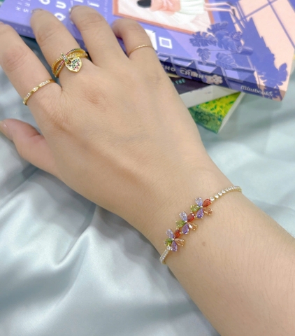 Lắc tay Bạc - TM020 - Hoa đính đá đa sắc