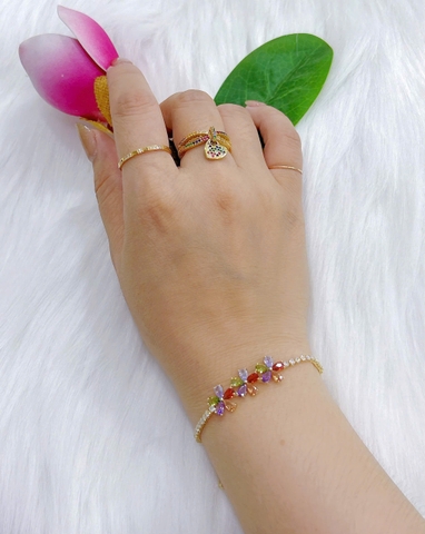 Lắc tay Bạc - TM020 - Hoa đính đá đa sắc